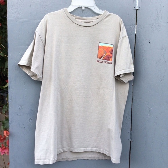 Tan Short Sleeve Tee with Crew Neck and Relaxed Fit - Picture 1 of 3